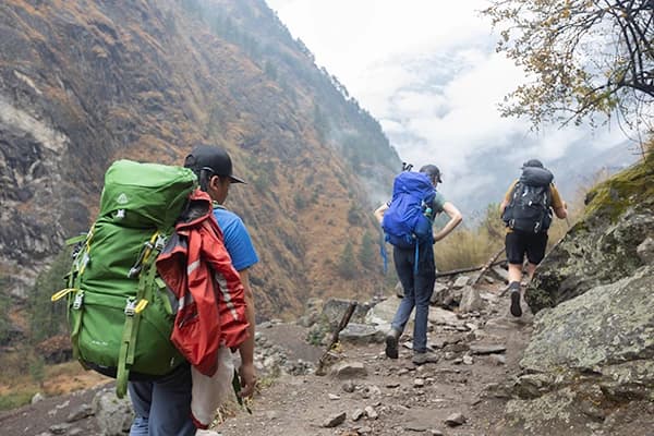 Trekkers heading to Namarung village in Manaslu Circuit Trek from Deng village