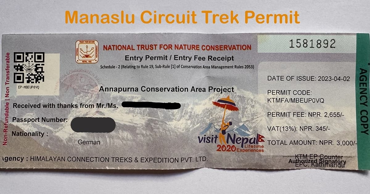 Permit for Manaslu Circuit Trek